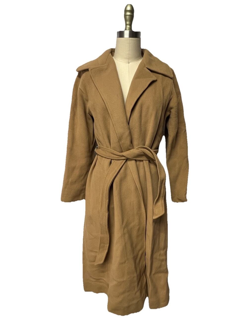 Women’s Vintage 100% Cashmere Camel Belted Long Overcoat Trenchcoat Sz S